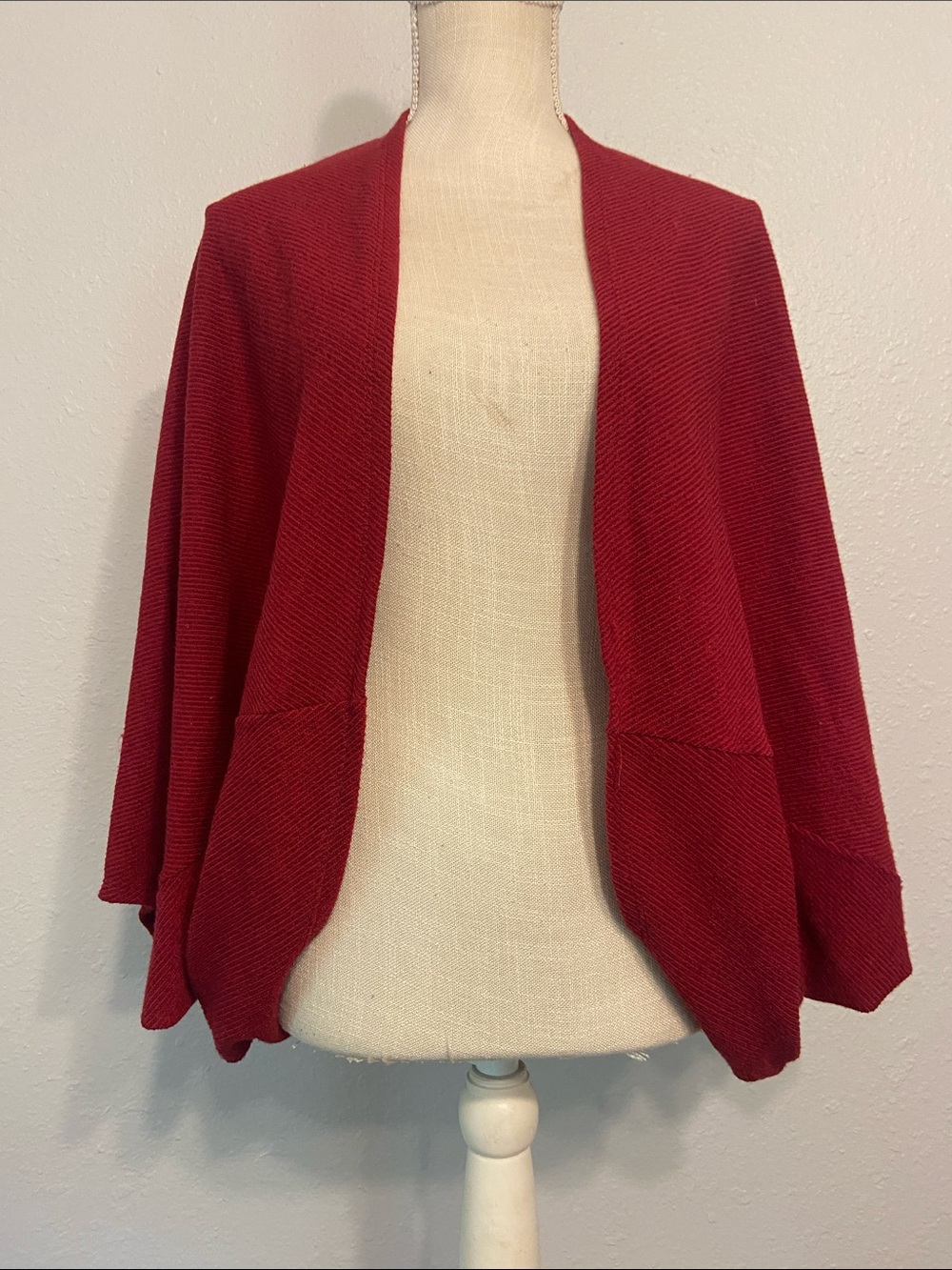 Ruby Ribbon Red Shrug Poncho Batwing Open Front Cardigan Size OOS